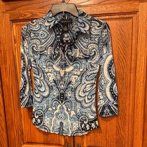 INC International Concepts Navy and White Paisley Button Down Shirt